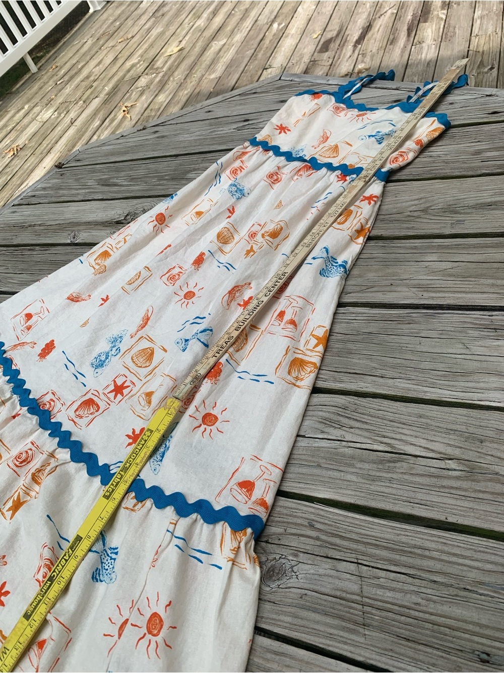Tiered linen blend maxi dress Ricrac trim beachy boho vacation XS - Picture 10 of 12
